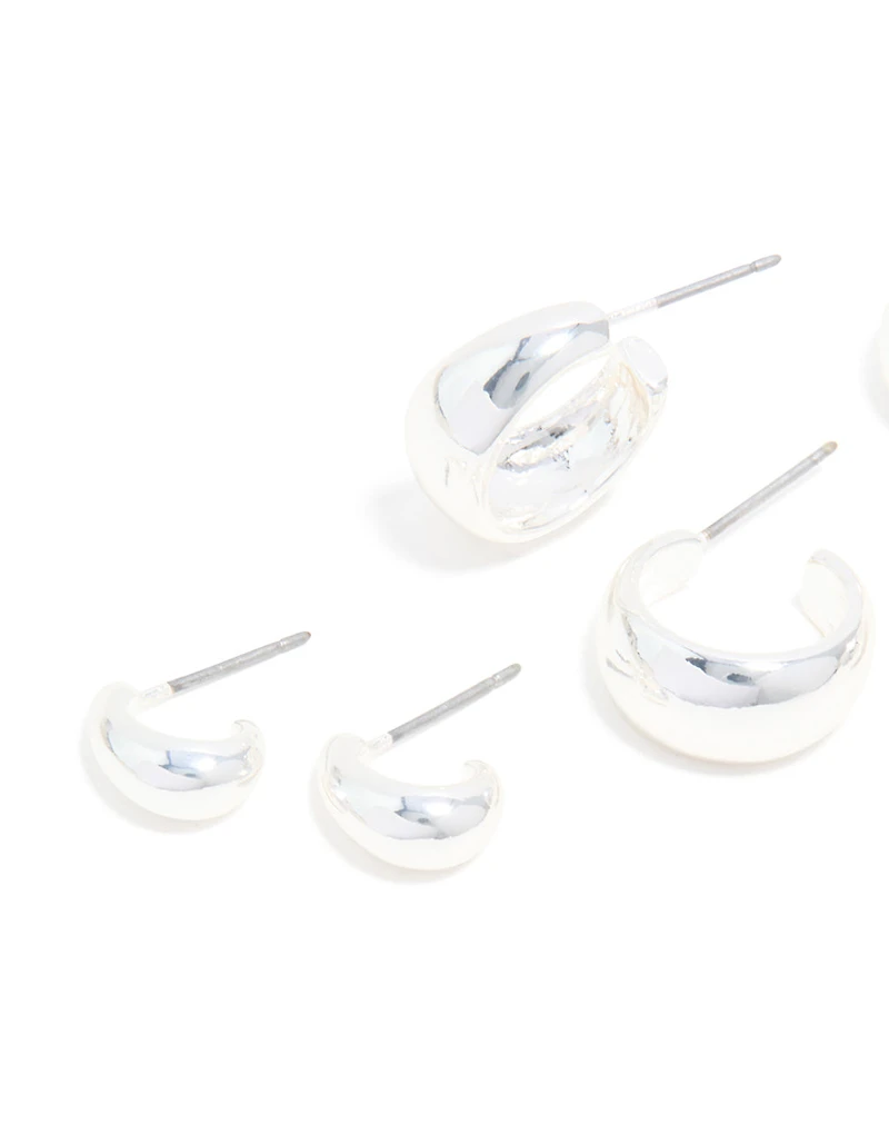 Silver Simple Open Hoop Earrings 3-Pack