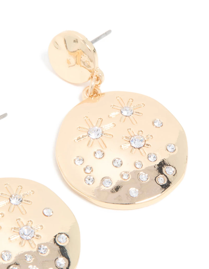 Gold Cubic Zirconia Celestial Designs Drop Earrings
