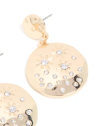 Gold Cubic Zirconia Celestial Designs Drop Earrings