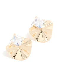 Boucles d’oreilles ondulées en zircone cubique en or