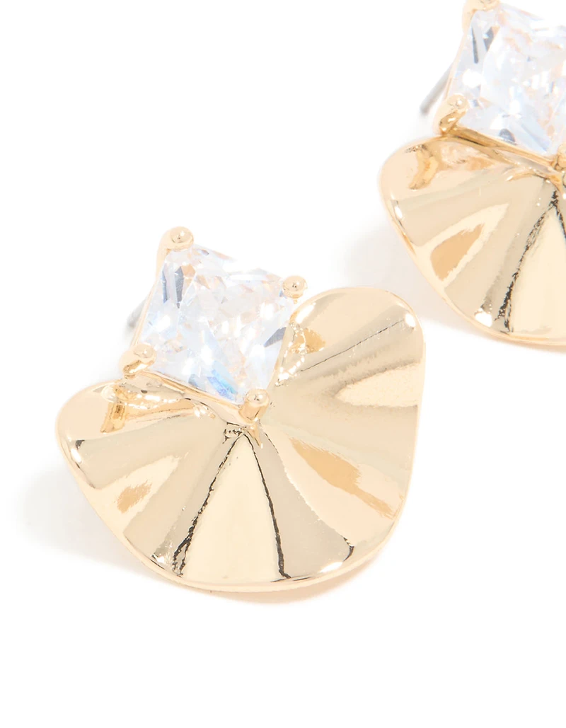 Gold Cubic Zirconia Wavy Stud Earrings