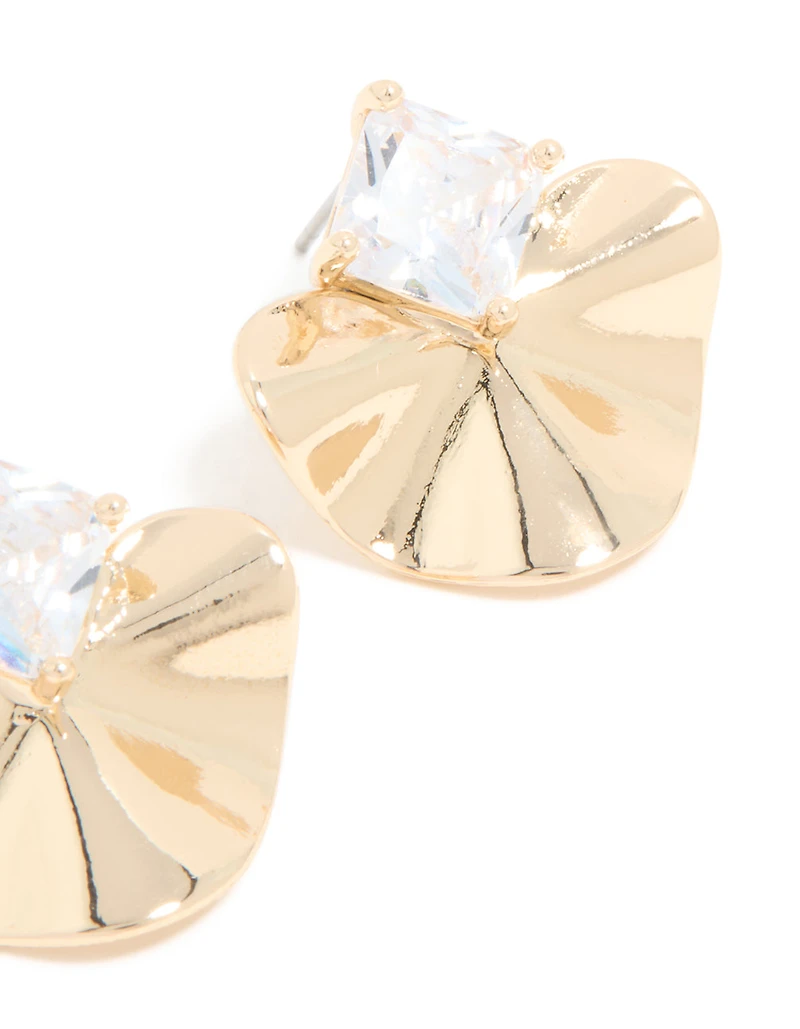 Boucles d’oreilles ondulées en zircone cubique en or