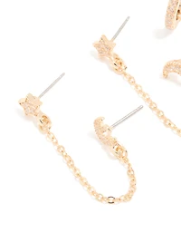 Gold Cubic Zirconia Celestial Chain Double & Huggie Earrings Pack