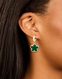 Boucles d’oreilles Huggie en fleur dorée-verte