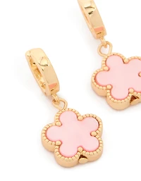 Gold Light Pink Flower Drop Huggie Earrings