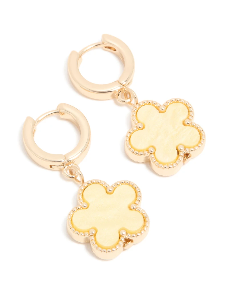 Gold Yellow Flower Drop Huggie Earrings