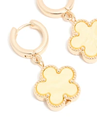 Gold Yellow Flower Drop Huggie Earrings