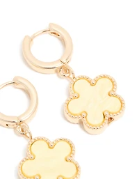 Gold Yellow Flower Drop Huggie Earrings