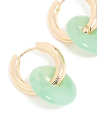 Gold Green Acrylic Drop Huggie Earrings