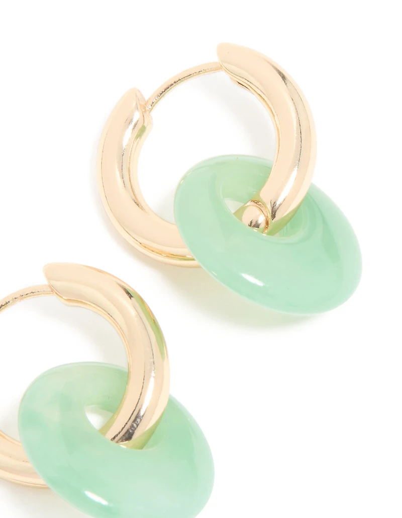 Gold Green Acrylic Drop Huggie Earrings