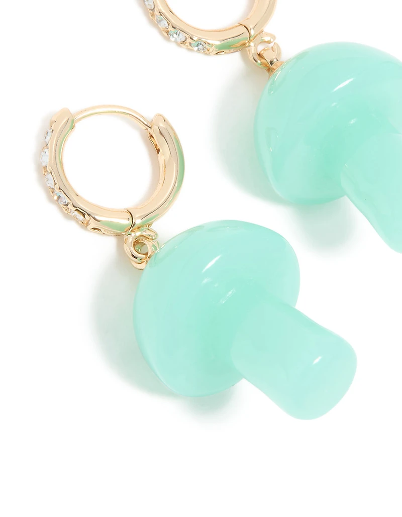 Gold Blue Mushroom Drop Huggie Earrings