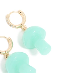 Gold Blue Mushroom Drop Huggie Earrings