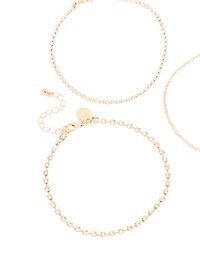 Paquet de 3 bracelets de cheville en zircone cubique en zircone cubique dorés