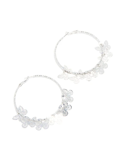 Silver Butterflies Hoop Earrings