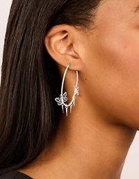 Silver Butterflies Hoop Earrings