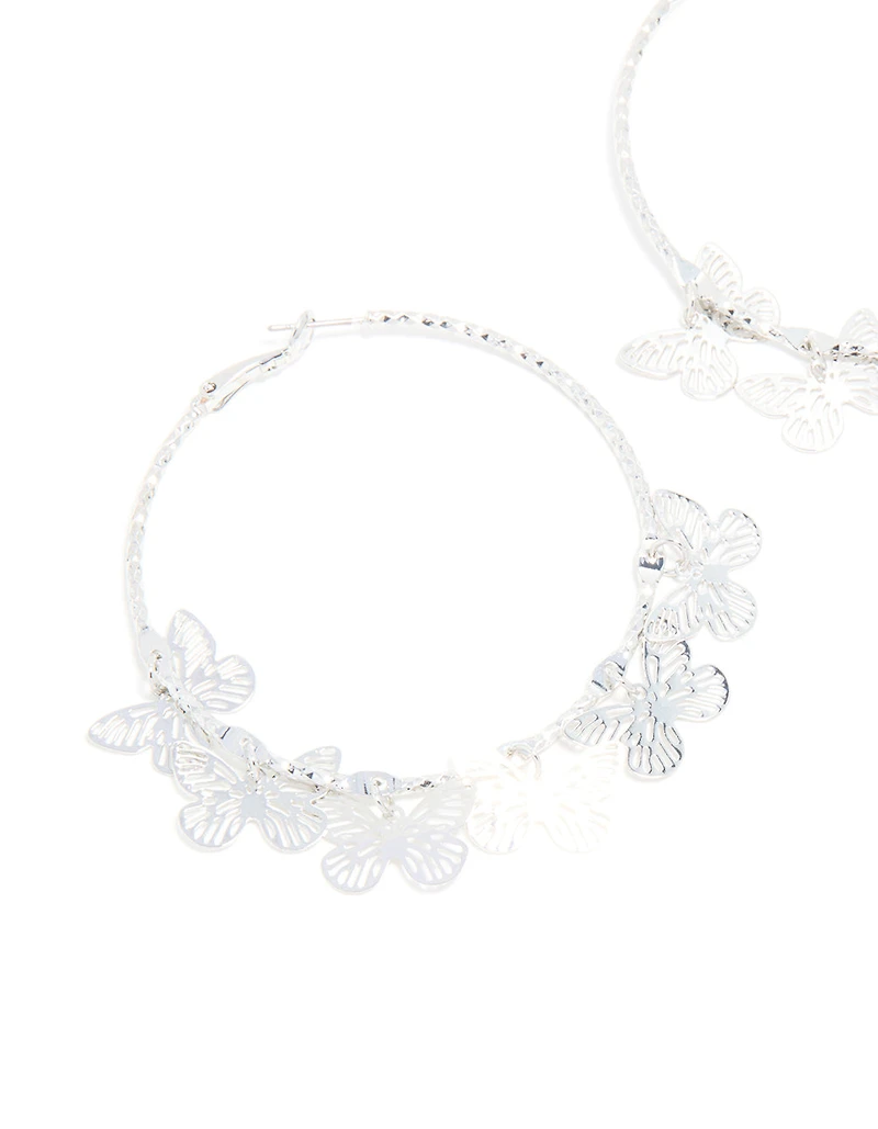 Silver Butterflies Hoop Earrings