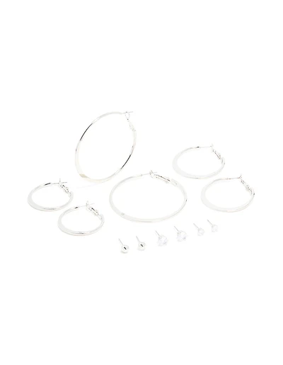 Silver Minimal Hoop & Stud Earrings 6-Pack
