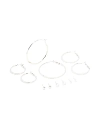 Silver Minimal Hoop & Stud Earrings 6-Pack