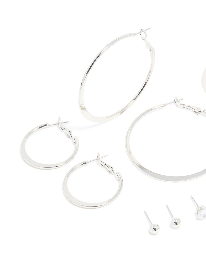 Silver Minimal Hoop & Stud Earrings 6-Pack