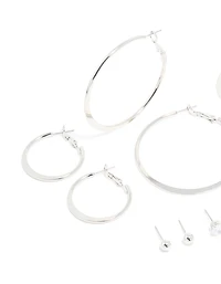 Silver Minimal Hoop & Stud Earrings 6-Pack
