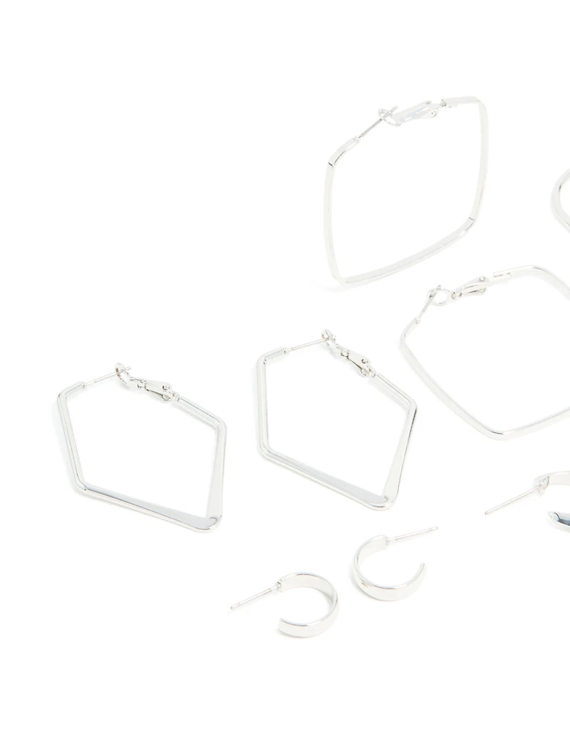 Silver Multi Shaped Hoop Earrings 6-Pack