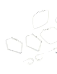 Silver Multi Shaped Hoop Earrings 6-Pack
