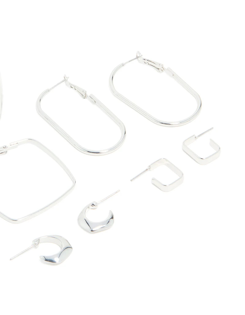 Boucles d’oreilles à cerceaux multiformes en argent en paquet de 6