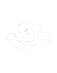 Silver Textured Hoop Earrings 6-Pack