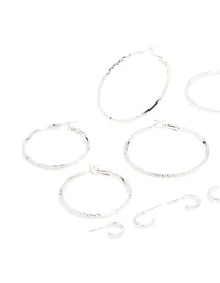 Silver Textured Hoop Earrings 6-Pack