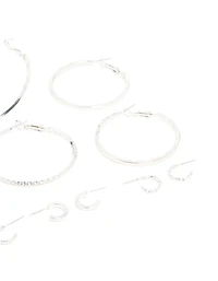Silver Textured Hoop Earrings 6-Pack