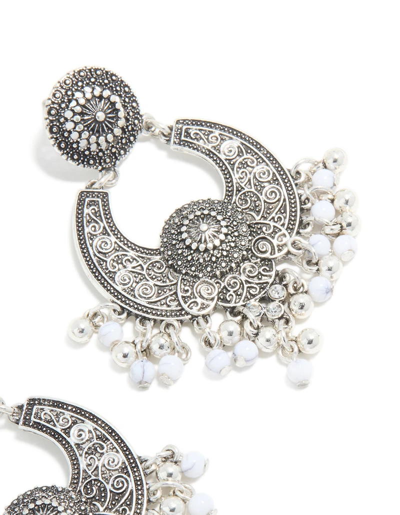 Antique Silver Boho Dangle Drop Earrings