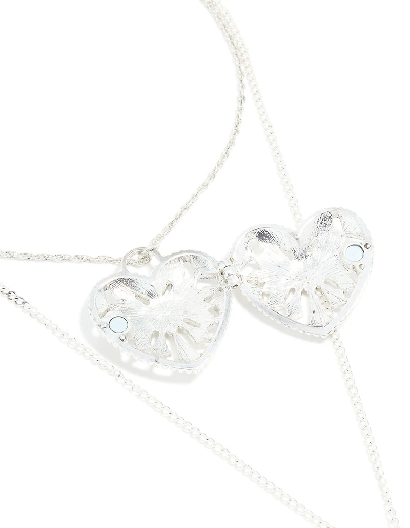 Collier antique en argent en forme de breloques bohèmes en forme de cœur et flèche