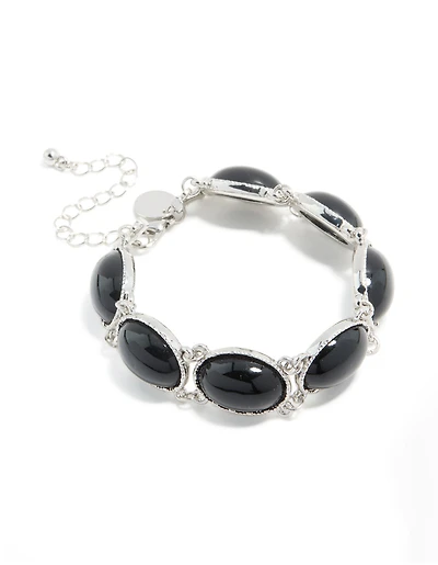 Bracelet multicercle en pierre noire argentée