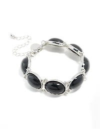 Bracelet multicercle en pierre noire argentée