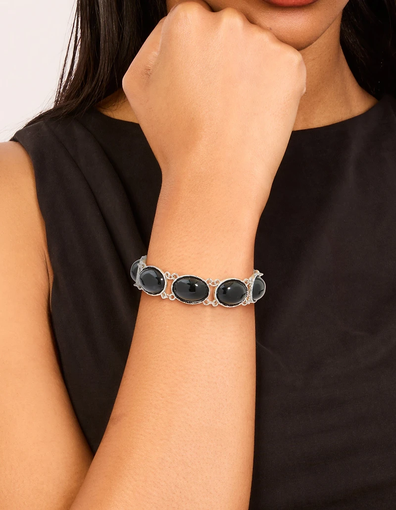 Silver Black Stone Multi Circle Bracelet