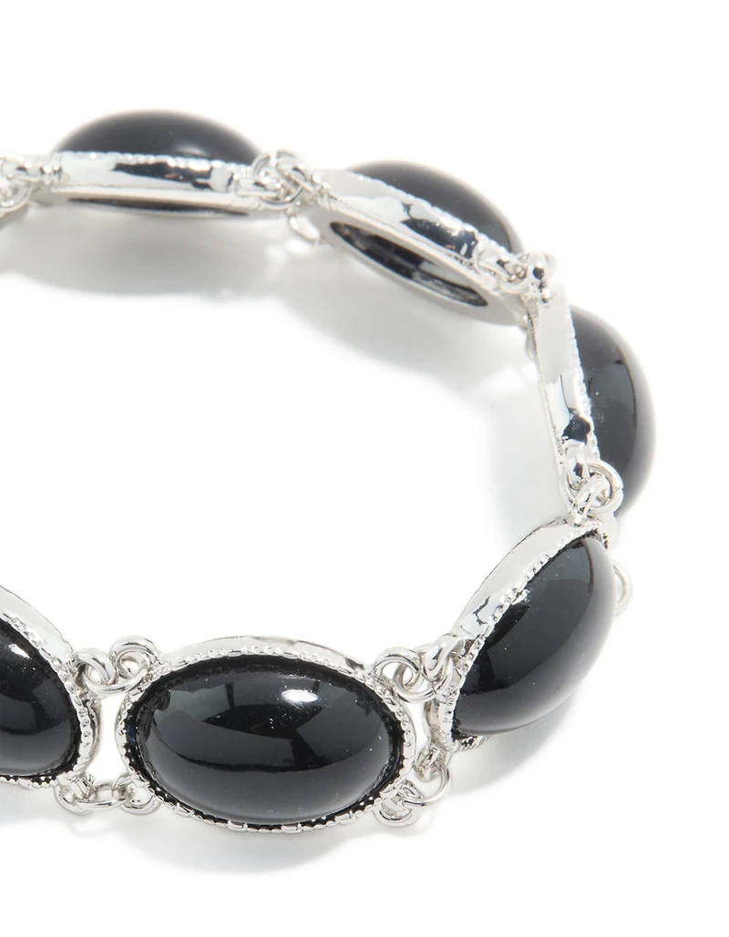 Bracelet multicercle en pierre noire argentée