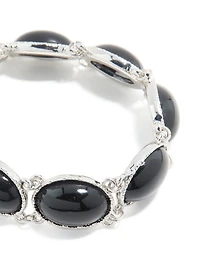 Bracelet multicercle en pierre noire argentée