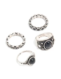 Antique Silver & Black Stones Boho Swirl Stacking 6-Pack