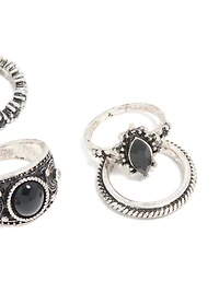 Antique Silver & Black Stones Boho Swirl Stacking 6-Pack