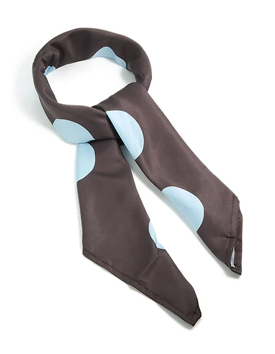 Chocolate Brown Large Pale Blue Polka Dot Fabric Scarf
