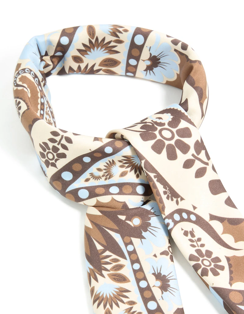 Chocolate Brown Pale Blue & White Floral Paisley Fabric Scarf