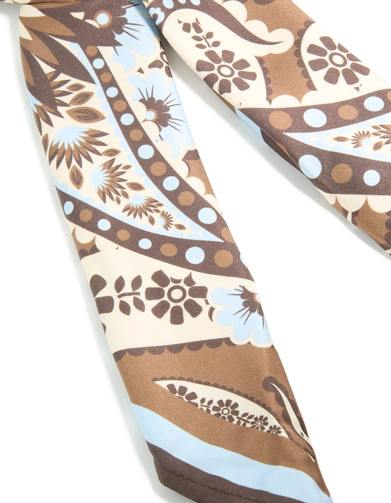 Chocolate Brown Pale Blue & White Floral Paisley Fabric Scarf