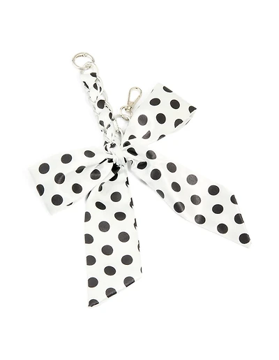 White & Black Polka Dot Fabric Bow Key Chain