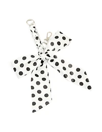 White & Black Polka Dot Fabric Bow Key Chain