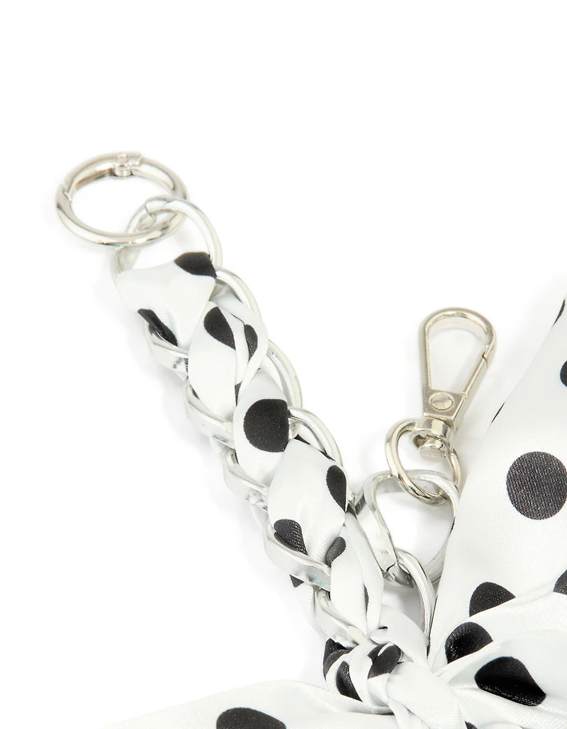White & Black Polka Dot Fabric Bow Key Chain