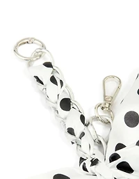 White & Black Polka Dot Fabric Bow Key Chain