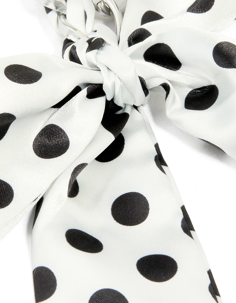 White & Black Polka Dot Fabric Bow Key Chain