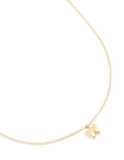 Waterproof Gold Plated Stainless Steel Mini Bubble Letter W Necklace
