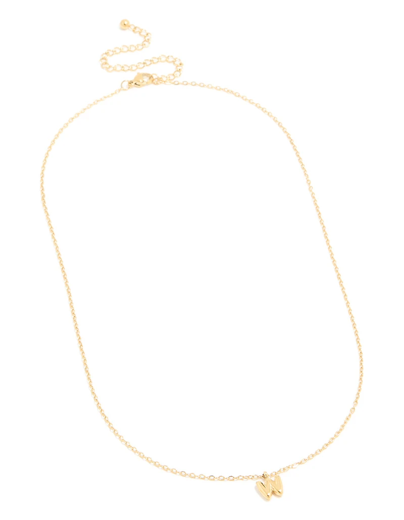 Waterproof Gold Plated Stainless Steel Mini Bubble Letter W Necklace