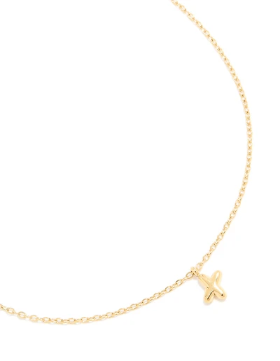 Waterproof Gold Plated Stainless Steel Mini Bubble Letter X Necklace